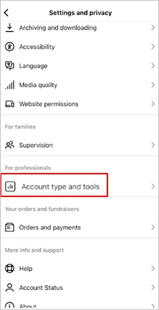 Tap on the Account type and tools.