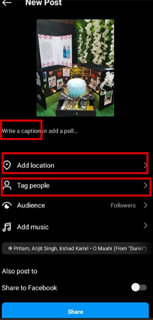 Add filters edits captions locations and relevant tags to your post before publishing