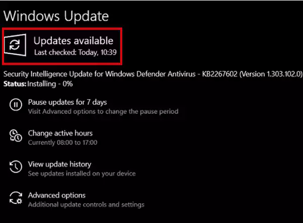 Download and Install the available update to Update your PC