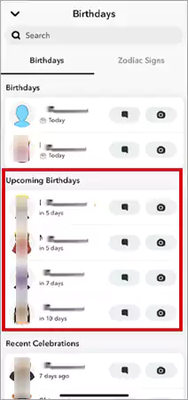 See a list of all the upcoming birthdays on Snapchat