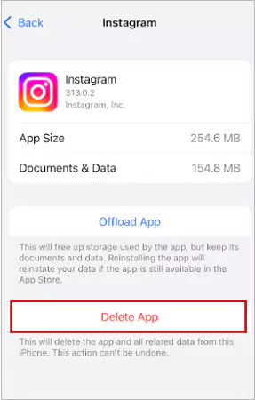 Select Delete App to remove the app