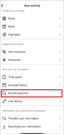 Select Recent Searches to view your search history