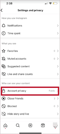 Tap on Account Privacy
