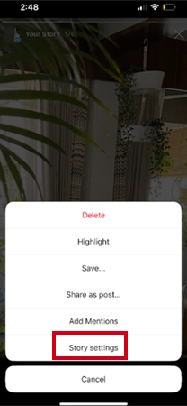 Tap on Story Settings