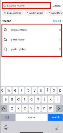 Tap the search field to view your search history