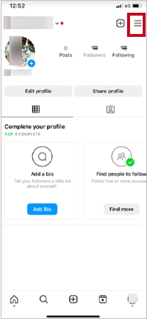 Tap the three horizontal lines on your profiles