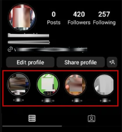 Below the Edit Profile option view your list of Instagram highlights
