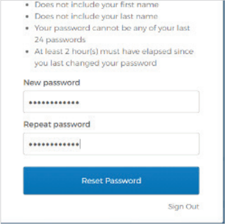Enter a new password and confirm it