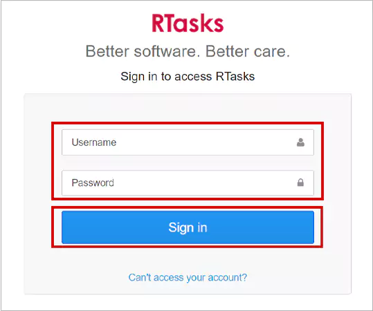 Log in to RTasks dot net account
