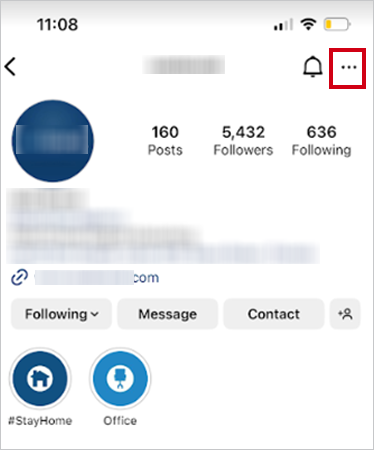 Tap the Three dots on the top right of the user profile