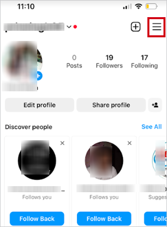 Tap the three lines on the top right of your profile