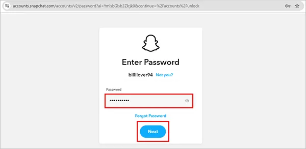 Enter your Snapchat account password