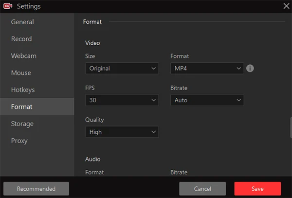 Parameters For Video, Audio, and Screenshots.